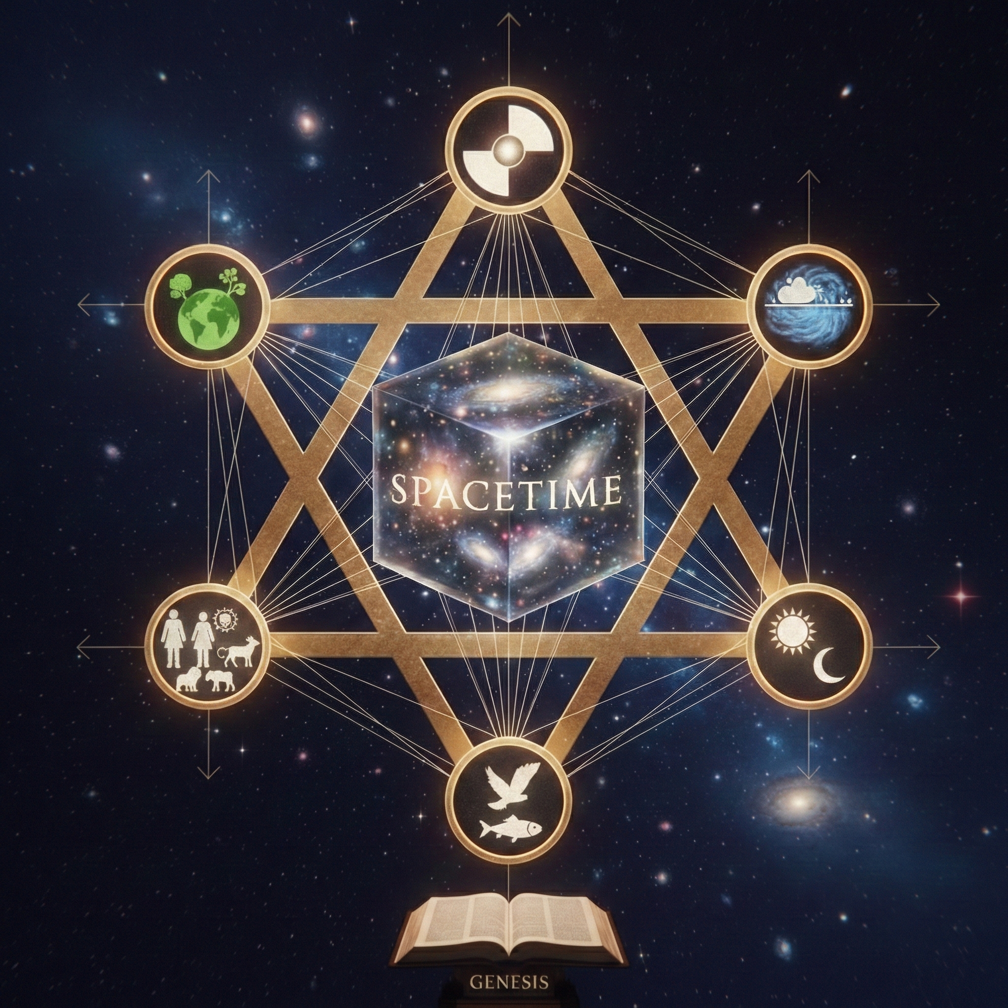 Star of David representing 6 Days to of Creation as focal points in spacetime